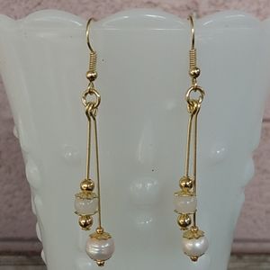 Freshwater Pearl and Milk Glass Bead Earrings